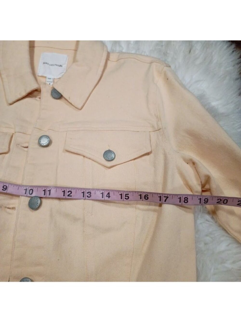 Avec Les Filles Light Peach Denim Jacket Size 10 Cropped Fit - Picture 9 of 13